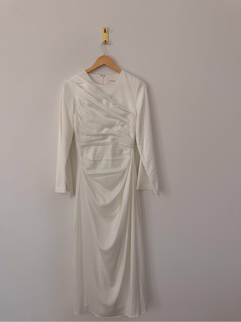 Ivory Long-Sleeve Draped Maxi Dress